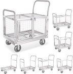 Platform Truck Cart with Cage 2-Door Design 7 in 1 Mutipurpose Handcart with 5" Wheel 39"x25" Large Uitility Cart, Mesh Plate w/Removalble Fence 6-Side, Load 2000lbs for Grocery/Laundry/Stall/Storage