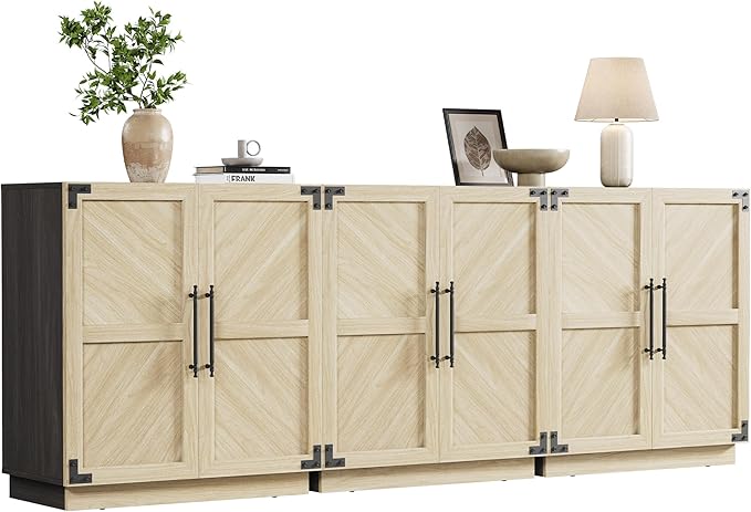 SICOTAS Sideboard Buffet Cabinet with Storage - Modern Farmhouse Credenza with Doors and Adjustable Shelves Fluted Kitchen Buffet Storage Cabinets Coffee Bar Cabinet