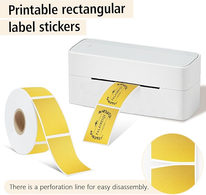1x2 inch Blank Removable Freezer Labels Printable Rectangle Stickers 500PCS Water Oil Resistant with Perforation Line for Food Containers Jars Pantry Organization, Gold