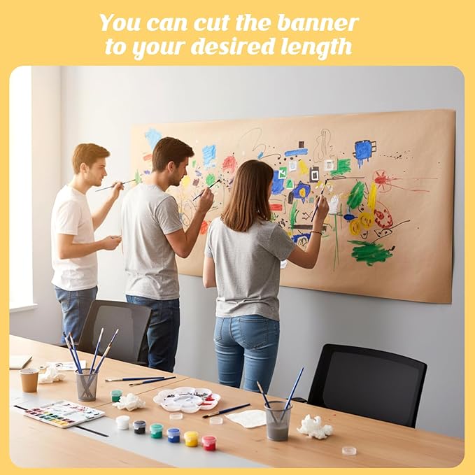 Feifeiya 35" x 472" Brown Kraft Paper Roll with 10 Painting Tools Large Blank DIY Banner for Gift Wrapping Bulletin Board Art Bouquet Flower Packing Moving Shipping Floor Covering Table Business