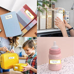 Gold Labels Stickers, Removable Blank Labels Gold Border, Self-Adhesive Rectangular Stickers Water/Oil/Tear Resistant for Storage, Classroom, Home (2 Size, 300 Sheet)