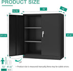 Locking Garage Storage Cabinet with Door, Black Metal Wall Cabinet with Shelves, Small File Cabinet for Home, Office, School, 41.6''H× 36 ''W ×18''D, Assembly Required