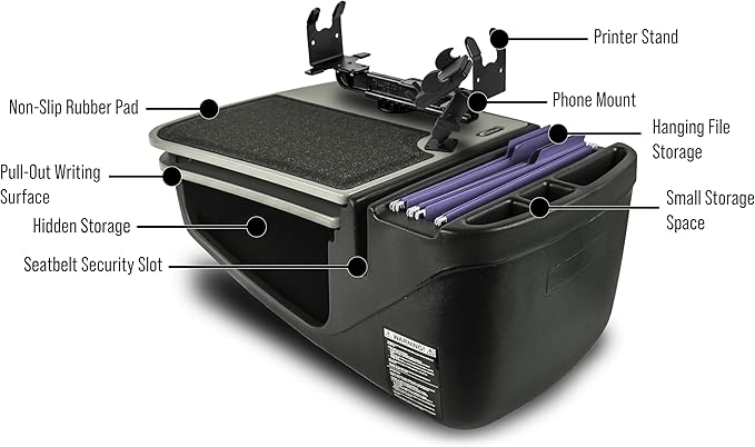 AutoExec AE-GMCD-PM-PS-GT GripMaster Car Desk for Your Vehicle Workstation and Mobile Office, Grey with Phone Mount and Printer Stand