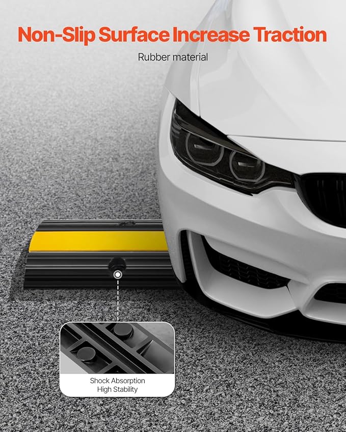 VEVOR 4 Pack of 1-Channel Rubber Cable Protector Ramps Heavy Duty 22046Lbs Load Capacity Cable Wire Cord Cover Ramp Speed Bump Driveway Hose Cable Ramp Protective Cover