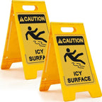 Macarrie 2 Pieces 24.5 x 12.6 Inch 'Caution - Icy Surface' 2 Sided Folding Floor Sign with Symbol Caution Icy Surface Folding Floor Sign for Any Facility Building Warehouse Loading Docks