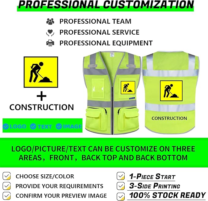 BeautyWill Custom Logo Safety Vest Class2 High Visibility Reflective Vest Breathable Construction Vest