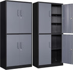 Metal Storage Cabinets with Doors and Shelves,71" Metal Garage Storage Cabinet with Lock,Gray Steel Cabinet with Locking Doors,4 Door Lockable Storage Cabinets for Garage,Home,Office
