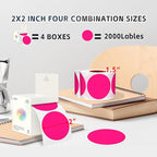 Easy to Use 2 Inch Round Fluorescent Pink Color - Coding Stickers, 4 Rolls 2000 PCS Multipurpose Strong Adhesive Labels for Office,Inventory, Organizing