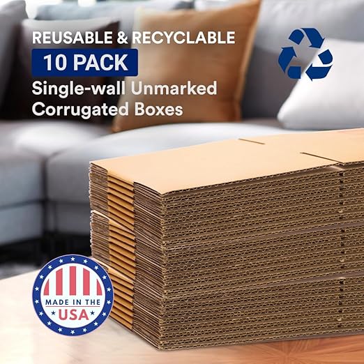 BOX USA Moving Boxes Large 20"L x 18"W x 12"H 10-Pack - Corrugated Cardboard Box for Shipping, Mailing, Packing, Packaging and Storage
