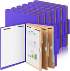 12 Pcs Classification Folders Letter Size 3 Pocket Dividers Employee File Folder with 2 Prongs Fasteners, 2 in Expansion Heavy Duty Pressboard File Holder for School Office Medical Document(Purple)