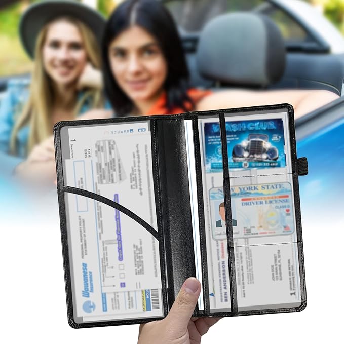 Car Registration and Insurance Holder, Leather Car Glove Box Organizer, Cool Car Accessories for ID, Driver's License Cards & Essential Document,business cards,Men&Women,Pink Flowers
