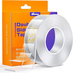 Upgraded Double Sided Tape Heavy Duty,1.18" x 198”,Extra Large Nano Double Sided Adhesive Mounting Tape,Clear & Tough Sticky Poster Wall Tape,Multipurpose Tape Picture Hanging Strips for Home Office