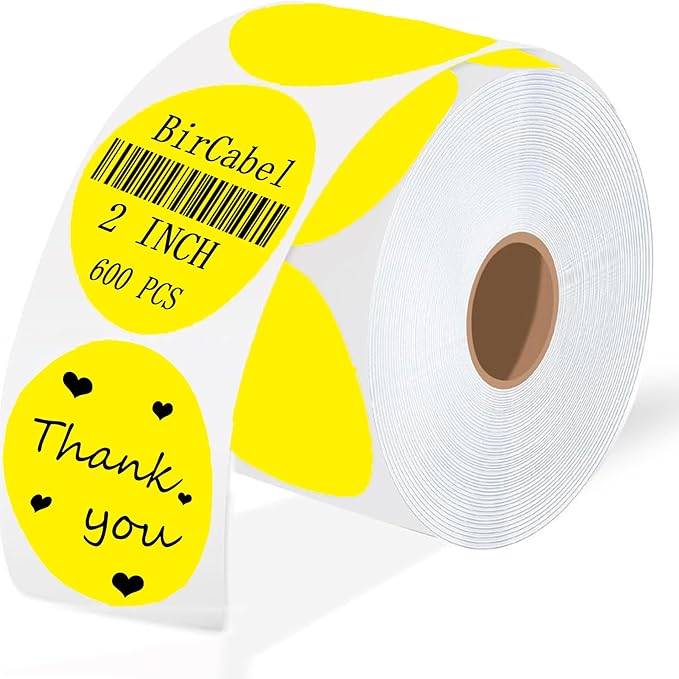 2 Inch Yellow Round Thermal Labels,600 Labels/Roll,Self-Adhesive Circle Inventory Stickers, Multi-Purpose Round Roll Thermal Printing Stickers for Business and Domestic Use