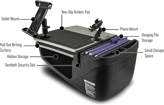 AutoExec AE-GMCD-PI-PM-TAB-GT GripMaster Car Desk for Your Vehicle Workstation and Mobile Office, Grey with 400 watt Power Inverter, Phone Mount and Tablet Mount