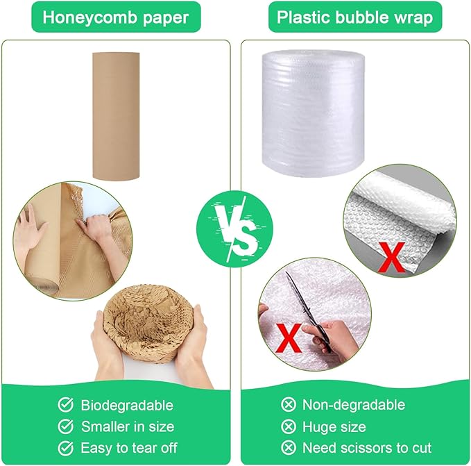 Honeycomb Packing Paper Roll - 19.68'' x 820ft, 200 Fragile Stickers Included | Wine Box, Artwork & Glassware Protector | Heavy-Duty Cushioning Wrap for Shipping, Moving & Gift Packaging