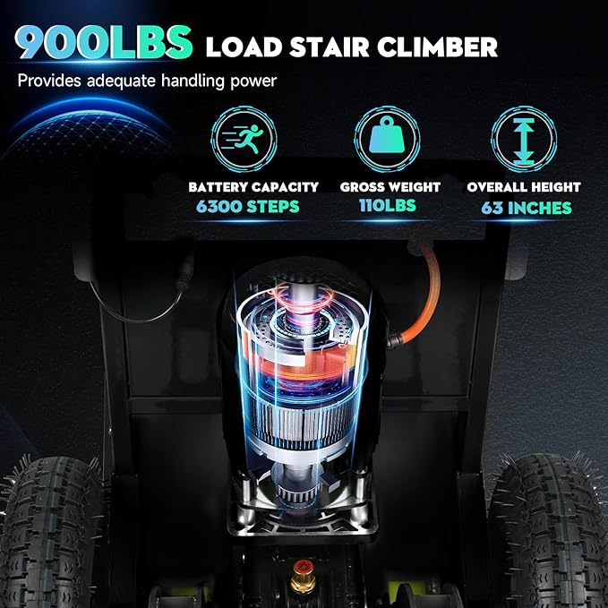 Electric Stair Climbing Hand Trucks Dolly Cart, 900lb Capacity Heavy Duty Stair Climber with Ropes, Carry Heavy Objects Up and Down Stairs Effortless for Furniture Logistics Warehouse