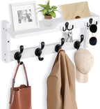 Coat Rack Wall Mount with Shelf, Coat Hanger Wall Mount with Key Hooks and Mail Holder, Wood Entryway Floating Shelf with Hooks and Storage, Hat Rack for Wall Key Holder Mail Organizer