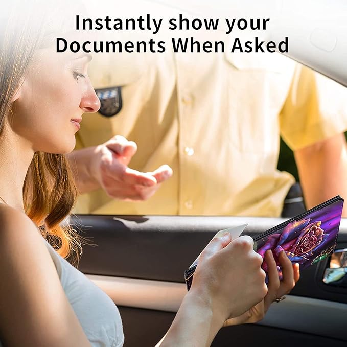 Car Registration and Insurance Holder, Leather Car Glove Box Organizer, Cool Car Accessories for ID, Driver's License Cards & Essential Document,business cards,Men&WomenPink Rose Flower Butterfly