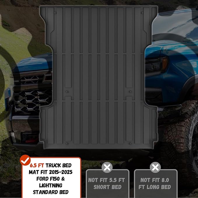 Truck Bed Mat Fit Ford F150 & Lightning 2015-2026 6.5FT Standard Bed (Not Fit 5.5FT/8FT), TPE All Weather Truck Bed Liner Cargo Liner F150 Accessories