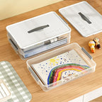 Portable Project Case Clear File Box with lids and Handle, Storage Containers for Stationery, Sewing, Art Craft, A4 Paper, 8.5" x 11" letters, Protecting Scrapbooks, Crafts, Office Supplies (2-Layer)