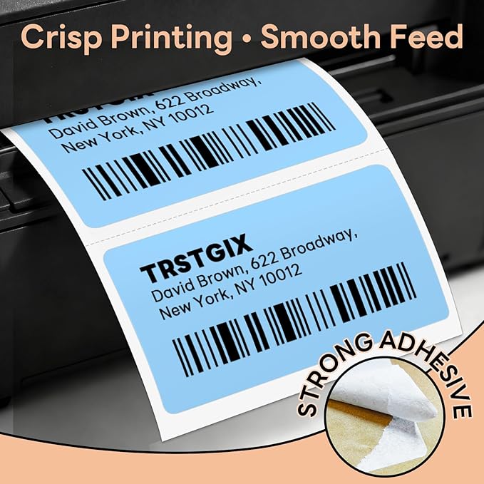 2.25" x 1.25" Direct Thermal Labels, Strong Adhesive Stickers Compatible with Zebra, Rollo, Munbyn & Most Desktop Thermal Printers (6 Rolls / 6000 Labels, Light Blue), TRSTGIX