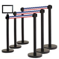 VIP Crowd Control Retractable Belt Stanchion Queue Safety Barrier Set, 36" Ht, 78" Belt + Wall Bracket (6 Posts Patriot Belt + SFrame + WBracket)
