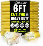 6ft Outdoor/Indoor Extension Cord 3-Outlet 12/3 Gauge Extra Heavy Duty ETL Listed, 3 Prong SJTW, Waterproof, Flexible Cold-Resistant Long Power Cord,15A 125V 1875W, Yellow by LifeSupplyUSA