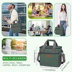 Iknoe Large Cooler Bag Collapsible 24 Can Insulated Bags Leakproof Lunch Cooler Tote with Multi-Pockets for Adult Insulated Thermal Bag for Beach, Picnic, Office Work(Grayish Green)