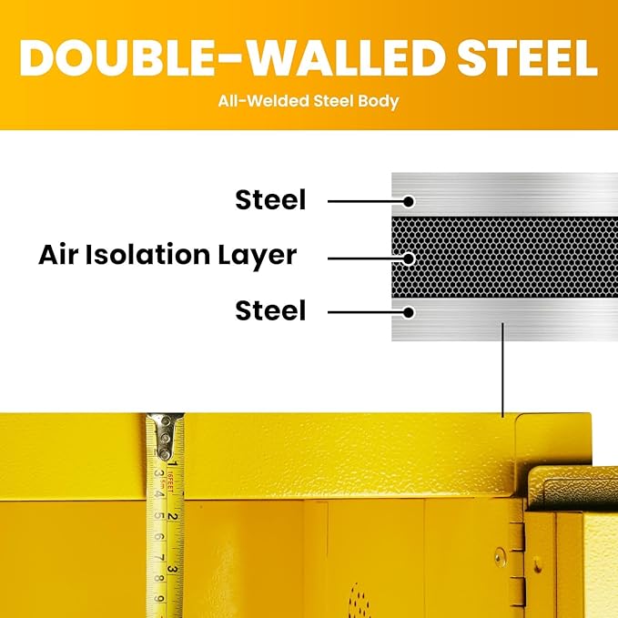 90 Gallon Yellow Flammable Storage Cabinet, Fireproof Steel Chemical Storage Locker with Adjustable Shelves, for Flammable Liquids, Industrial Use, Free Returns!