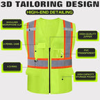 Safety Vest Customize Logo with 5 Pockets & Zipper Reflective High Visibility Vest Class 2 Outdoor Workwear