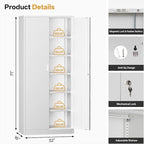 Steel SnapIt Cabinet, 71 Inch Metal Storage Cabinet with Locking Doors and 5 Adjustable Shelves, Garage Cabinet, Tool Cabinets for Office and Home Use (White)