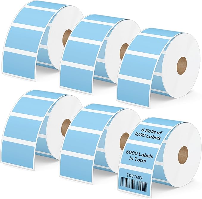 2.25" x 1.25" Direct Thermal Labels, Strong Adhesive Stickers Compatible with Zebra, Rollo, Munbyn & Most Desktop Thermal Printers (6 Rolls / 6000 Labels, Light Blue), TRSTGIX