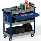 3 Tier Rolling Tool Cart on Wheels, Heavy Duty Industrial Utility Cart Service Cart with Drawer and Screwdriver Rack Pegboard, 550 LBS Mobile Tool Storage Organizer for Workshop, Garage(Gray-Blue)
