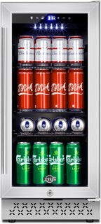 Tylza 15 Inch Beverage Refrigerator, 130 Cans Quiet Beverage Fridge, 15'' Beverage Cooler Under Counter with Glass Door and Lock for Built-in or Freestanding With Temperature Memory Function TYBC100