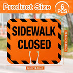 6 Pcs Plastic Sidewalk Closed Sign Bulk for Traffic Cones Top Road Warning Signs 10.4" Height x 12.6" Width x 0.05" Thickness for Outdoor Barricade Construction Caution