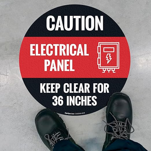 Caution Electrical Panel Circle Floor 10x10 inches, Floor Decal Anti-Slip Adhesive Floor Sign Made in USA