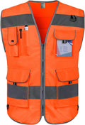 TCCFCCT Reflective Safety Vest 9 Pockets High Visibility Vest for Men Women, Hi Vis Reflective Work Vest for Safety, Meets ANSI/ISEA Standards, (Orange, XX-Large)