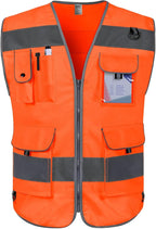 TCCFCCT Safety Vest 9 Pockets High Visibility Reflective Safety Vest for Men Women, Hi Vis Work Vest with Reinforced Sewing, Durable to Use, Meets ANSI/ISEA Standards, (Orange, 3X-Large)