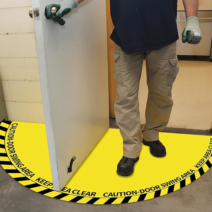 1 Pack 56 x 28 Inches Door Swing Caution Floor Sign for Safety Warning Door Swing Area Keep Area Clear Floor Sign Vinyl Non Slip Surface