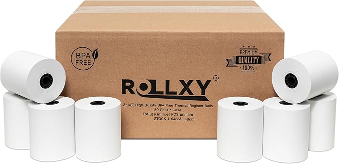 3-1/8 X 230 Thermal Paper Compatible with Star CT-S300 Tsp100 BPA Free 50 Rolls by Rollxy (48gm Thickness)