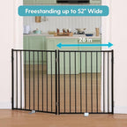 No Pawblems Free Standing Dog Gate with Door, 30'' Tall Foldable Dog Fence for Indoor & Outdoor, Up to 52 Inch Extra Wide Puppy Gate for Stairs, Hallways, Doorways, Deck, Yard (Black, 2 Panels)