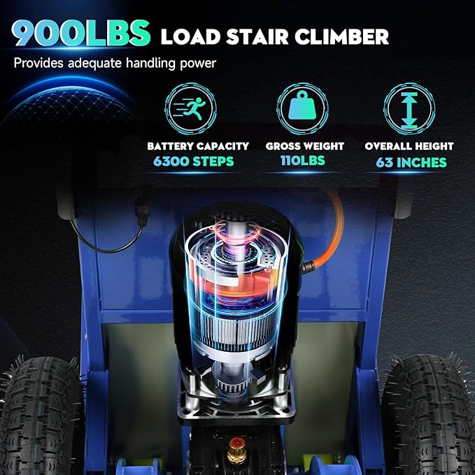 Electric Stair Climbing Dolly, 1250W Electric Stair Climbing Hand Truck, 900lbs Max Load Capacity, 3 Mode Folding Stair Climber Hand Trucks with Telescopic Handle for Moving Furniture (Blue)