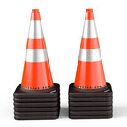 (12 Pack) BATTIFE Traffic Cones 28 Inch with Black Weighted Base, PVC Orange Cone for Traffic Control, Construction Events, Driveway Road Parking Lot