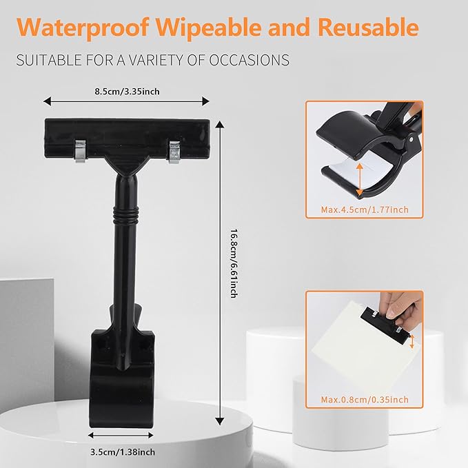 Mlici Sign Clips Merchandise Sign, Plastic Adjustable Clip Sign Holder Stand POP Clamp, 8 Pieces Clip-on Style Double Head Display Clips Rotating Swivel Sign Tag for Shelf Label Card