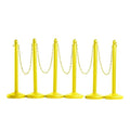 Montour Line Plastic Stanchion Yellow 2.5 Inch Diameter with 50 Foot Chain, 6-Pack, Crowd Control Barriers