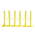 Montour Line Plastic Stanchion Yellow 2.5 Inch Diameter with 50 Foot Chain, 6-Pack, Crowd Control Barriers