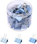 Temiary Aesthetic Binder Clips, 40 Pcs 0.75 Inches Small Metal Binder Clip with Clear Storage Container, Binding Paperwork Clamps for School Teachers Office Supplies (Blue)