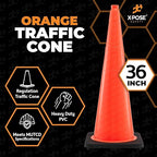 Xpose Safety 36 Inch Orange Traffic Cones Heavy Duty 12lb, 8-Pack - Multipurpose PVC Plastic Safety Cone for Parking, Soccer, Caution, Kids and Construction - DOT Approved