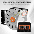80FT Retractable Extension Cord Reel, 14 AWG/3C SJTOW Heavy Duty Power Cord with Lighted Triple Outlet, 13A Circuit Breaker, 180° Swivel Wall/Ceiling Mount Retractable Cord Reel, ETL Listed, Orange