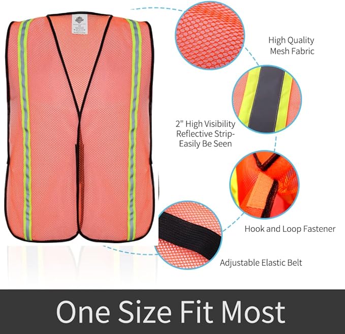 Dazonity Safety Vests,10pcs,Mesh,High Visibility Reflective Strips, Fit for Men & Women, Work, Construction,Surveyor, Parking,Warehouse,Volunteer, Crossing Guard, Road